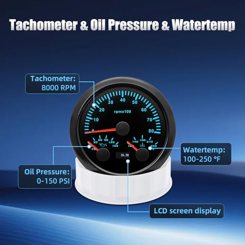 ARTILAURA 3in1 GPS Speedometer& Fuel Gauge (Adjust 240-33ohms, 0-90ohms, 0-190ohms, 10-180ohms) &Voltmeter+ 3in1 Tachometer& Oil Pressure Gauge & Water Teperature, 7 Color for Marine Car Auto - Image 4