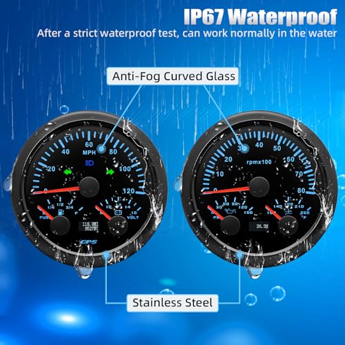 ARTILAURA 3in1 GPS Speedometer& Fuel Gauge (Adjust 240-33ohms, 0-90ohms, 0-190ohms, 10-180ohms) &Voltmeter+ 3in1 Tachometer& Oil Pressure Gauge & Water Teperature, 7 Color for Marine Car Auto - Image 5