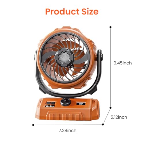 Verilux® 6'' Rechargeable Table Fan with Night Light, Stepless Airflow Adjustable Cooling Fan, 360°Manual Flip Desk Fan for Home, Office, Camping, 4000Mah - Image 2