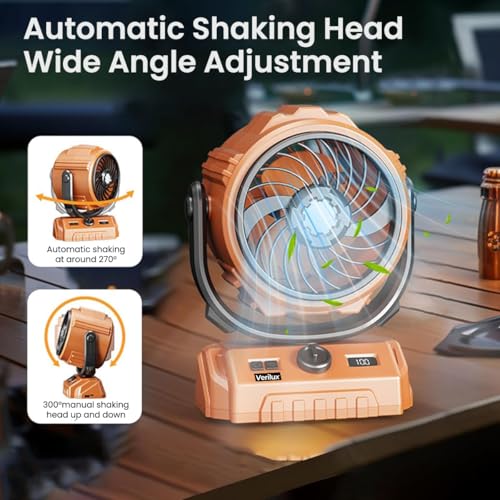Verilux® 6'' Rechargeable Table Fan with Night Light, Stepless Airflow Adjustable Cooling Fan, 360°Manual Flip Desk Fan for Home, Office, Camping, 4000Mah - Image 5