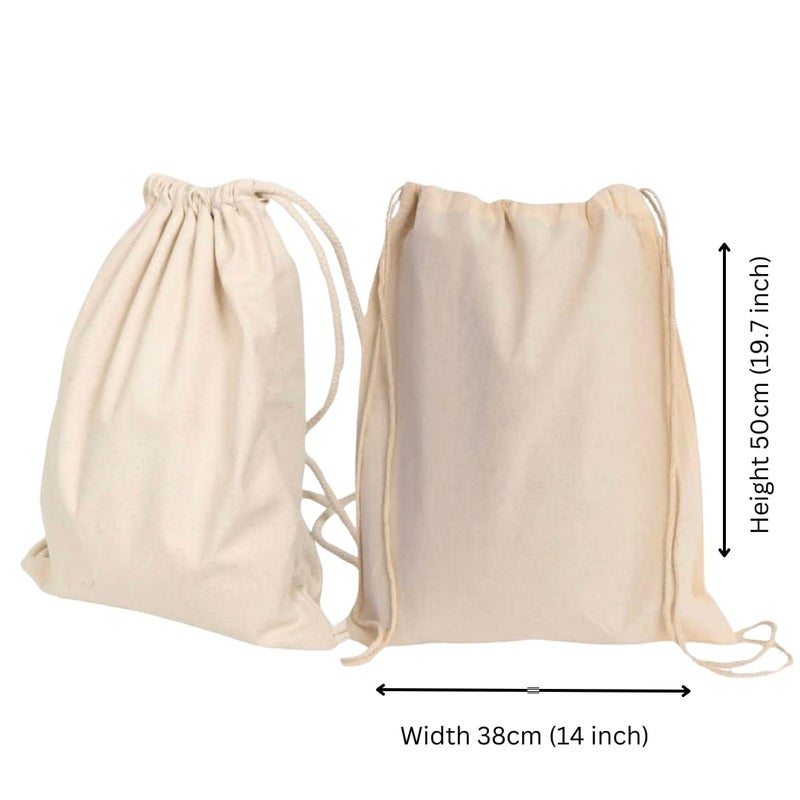 CrownLit Drawstring Cotton Carry Bags, 38cm x 50cm, Pack of 2, Colors : Black/White - Image 3