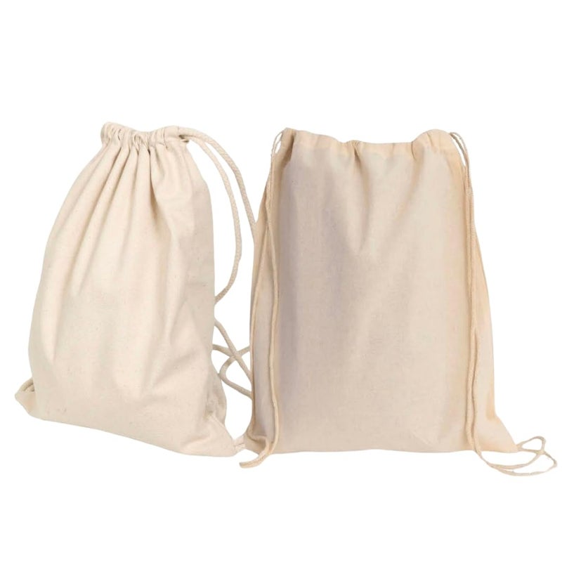 CrownLit Drawstring Cotton Carry Bags, 38cm x 50cm, Pack of 2, Colors : Black/White - Image 1