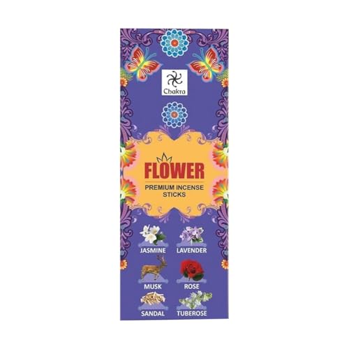 Chakra Premium Natural Incense Sticks – Variety Pack of 6 Blossomy Scents – Jasmine, Lavender, Musk, Rose, Sandalwood & Tuberose – Long-Lasting Scented Incense for Meditation & Home Fragrance - Image 1