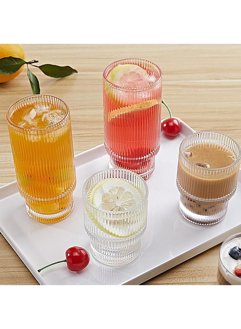 Sweet seven طقم أواني زجاجية على طراز أوريجامي - عبوة من 4 أكواب شرب سعة 200 مل وفرشاة أكواب - تصميم تموج عتيق أنيق - مثالي لحفلات الزفاف وبارات المياه والعصائر - Image 4