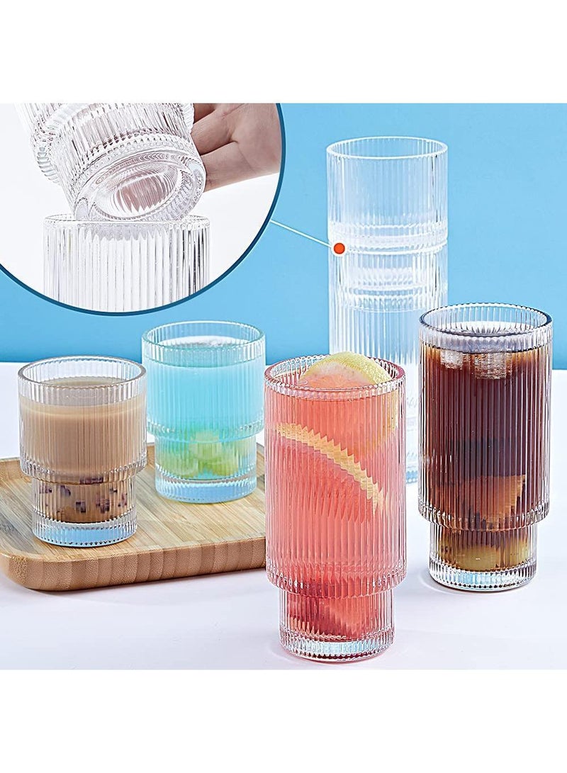 Sweet seven طقم أواني زجاجية على طراز أوريجامي - عبوة من 4 أكواب شرب سعة 200 مل وفرشاة أكواب - تصميم تموج عتيق أنيق - مثالي لحفلات الزفاف وبارات المياه والعصائر - Image 3