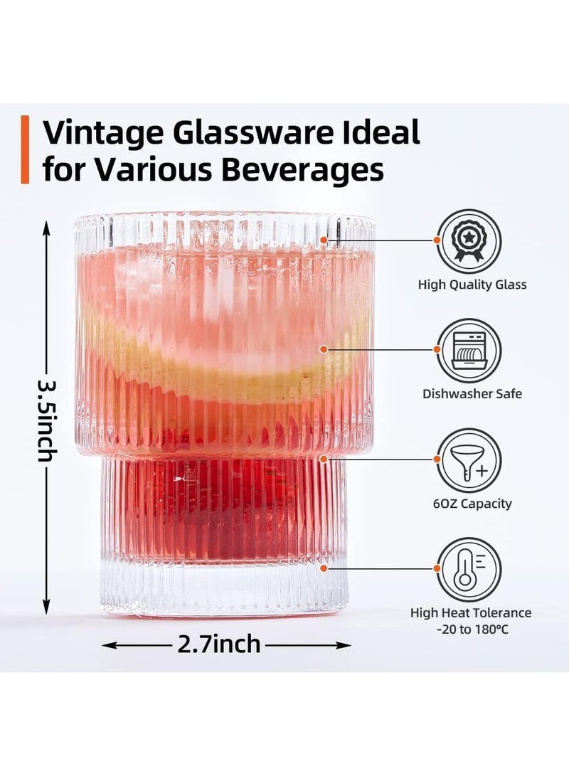 Sweet seven طقم أواني زجاجية على طراز أوريجامي - عبوة من 4 أكواب شرب سعة 200 مل وفرشاة أكواب - تصميم تموج عتيق أنيق - مثالي لحفلات الزفاف وبارات المياه والعصائر - Image 5