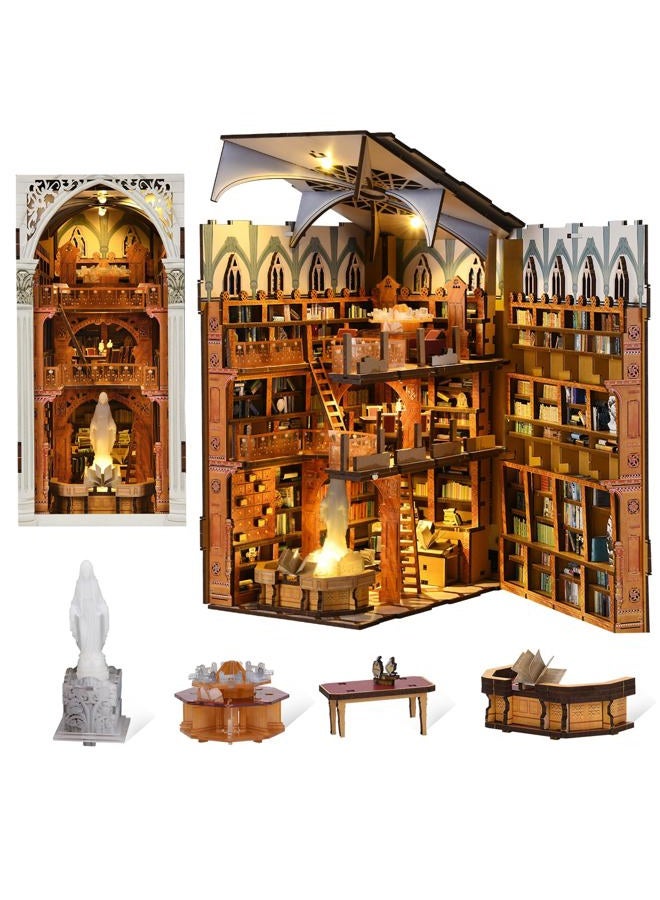 CCCDF Book Nook Kit, DIY Miniature House Kit 3D Wooden Puzzle for Adults Booknook Kit with Dust Cover Book Decor Bookshelf Decoration Decorative Bookends Women Craft Gifts for Teens (Public Library) - Image 1