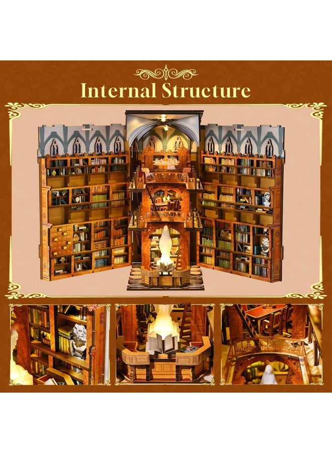 CCCDF Book Nook Kit, DIY Miniature House Kit 3D Wooden Puzzle for Adults Booknook Kit with Dust Cover Book Decor Bookshelf Decoration Decorative Bookends Women Craft Gifts for Teens (Public Library) - Image 5