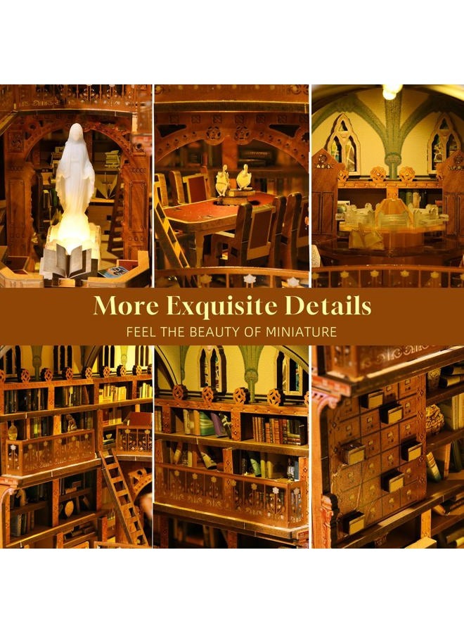 CCCDF Book Nook Kit, DIY Miniature House Kit 3D Wooden Puzzle for Adults Booknook Kit with Dust Cover Book Decor Bookshelf Decoration Decorative Bookends Women Craft Gifts for Teens (Public Library) - Image 4