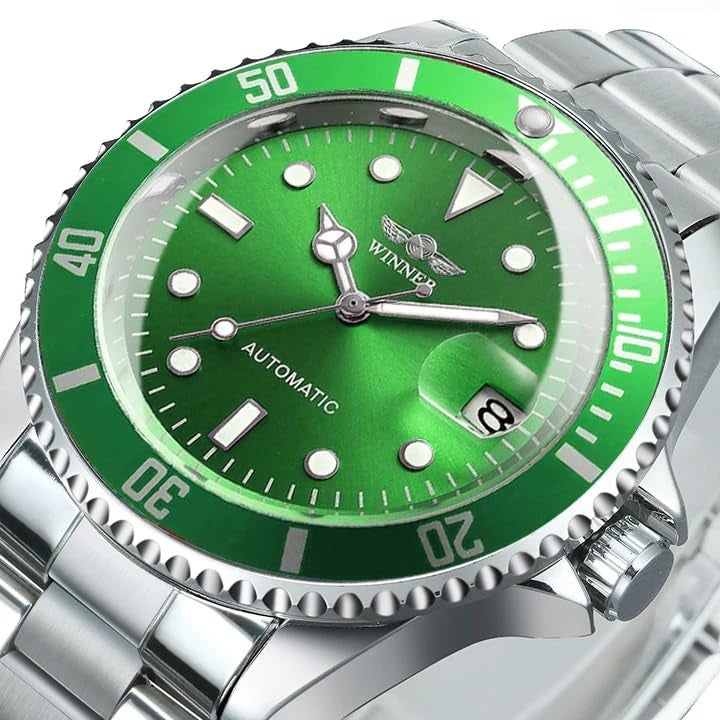 MASTOP Men Automatic Mechanical Watches Full Steel Waterproof Mens Watches with Calendar (Silver Green) - Image 2