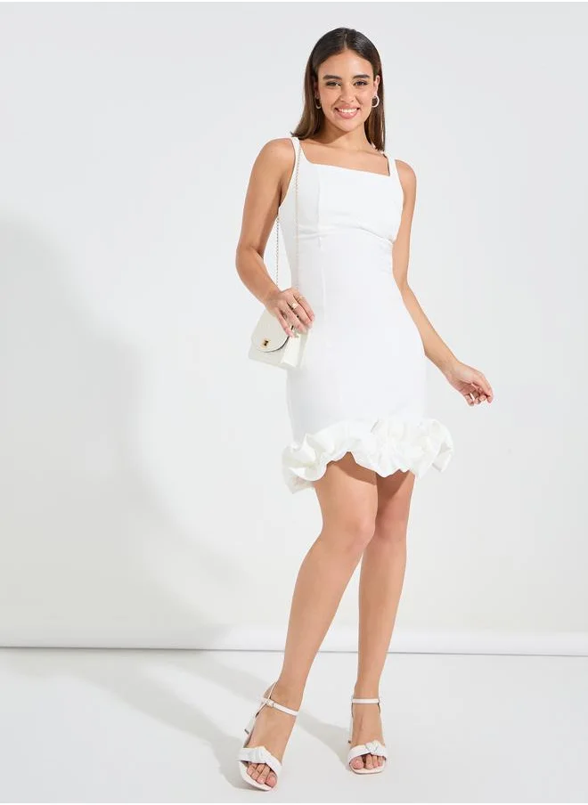 Styli Plain Sleeveless Bodycon Mini Dress with Ruffled Hem