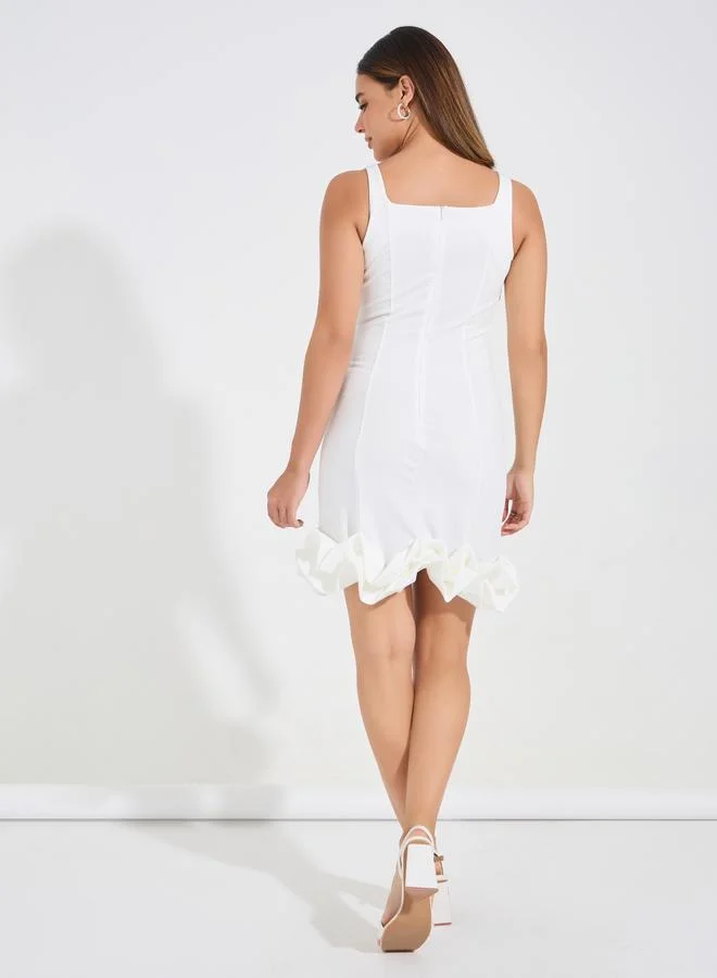 Styli Plain Sleeveless Bodycon Mini Dress with Ruffled Hem
