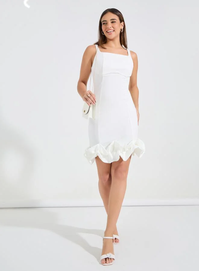 Styli Plain Sleeveless Bodycon Mini Dress with Ruffled Hem