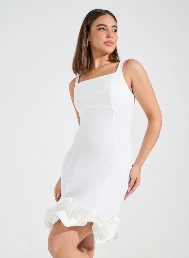 Styli Plain Sleeveless Bodycon Mini Dress with Ruffled Hem