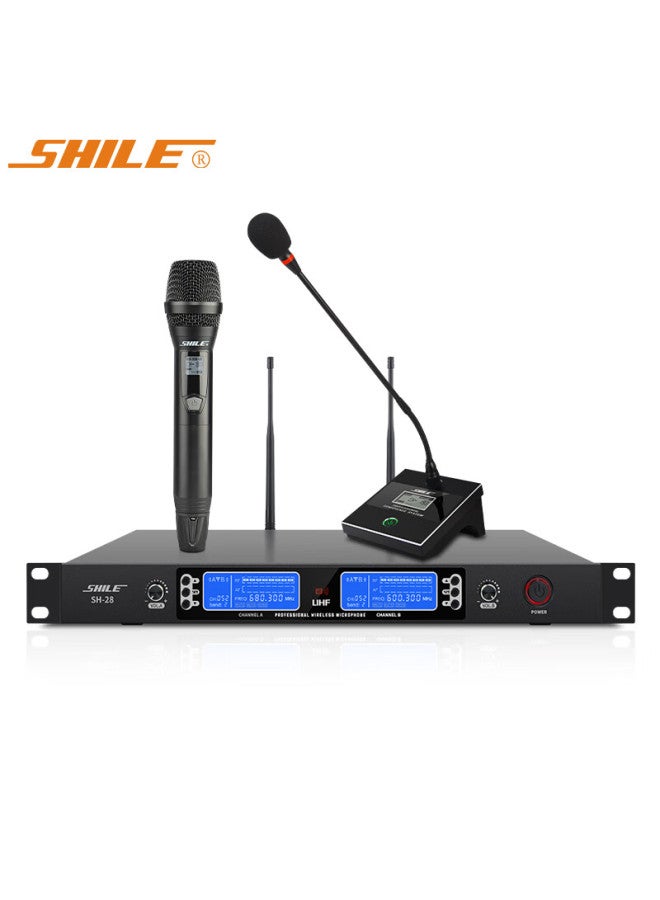 Shile Wireless Microphone U Segment One Drag Two Conference Gooseneck Microphone Ktv Professional Stage High Fidelity Desktop Microphone 28 With 1 Handheld And 1 Gooseneck - Image 1