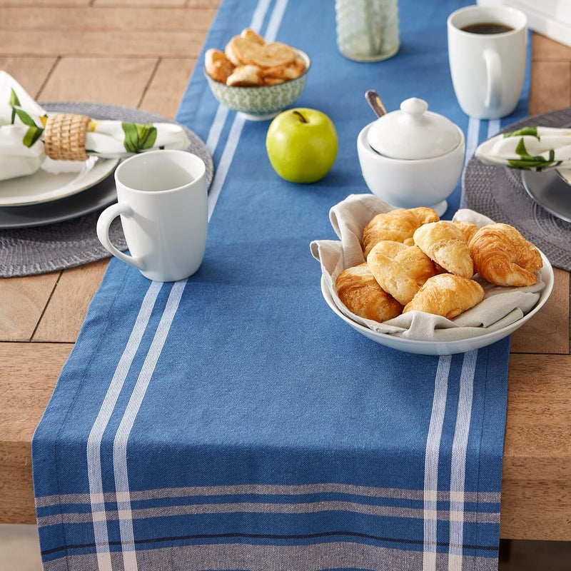 DII 100% Cotton, Machine Washable, Everyday French Stripe Kitchen Table Runner For Dinner Parties, Events, Decor 14x108" - Blue Chambray - Image 3
