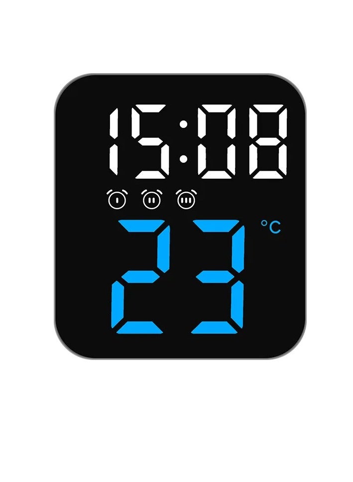 AROAQ LED Digital Alarm Clock, Voice Control Alarm Clock With Temperature Time Date Display, Super Silent 2 Levels Adjustable Brightness Multifunction Bedside Clock For Home Office Decor, (Blue)  - Image 1