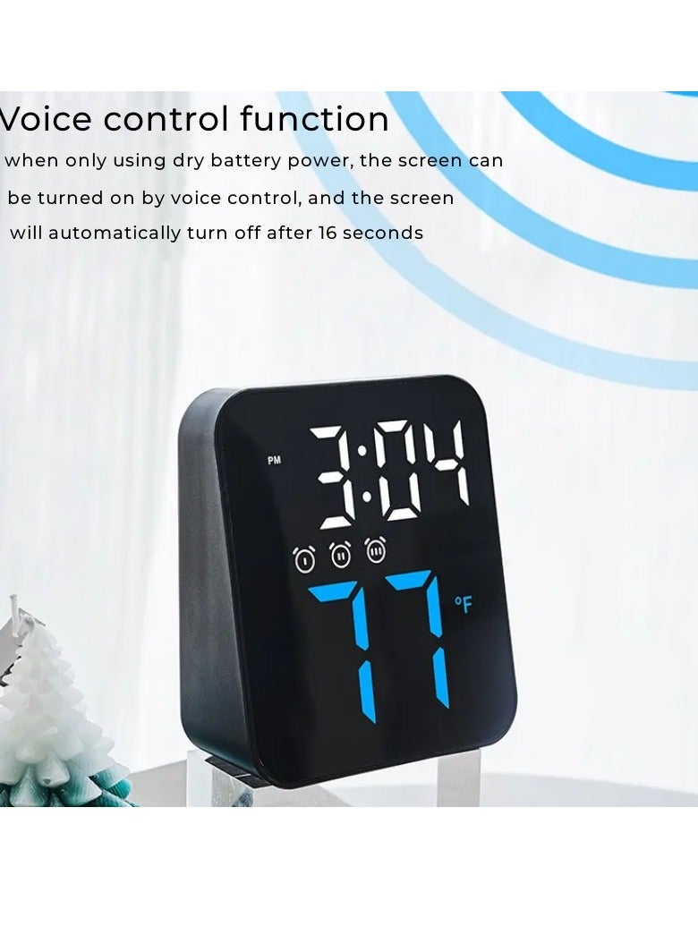 AROAQ LED Digital Alarm Clock, Voice Control Alarm Clock With Temperature Time Date Display, Super Silent 2 Levels Adjustable Brightness Multifunction Bedside Clock For Home Office Decor, (Blue)  - Image 2