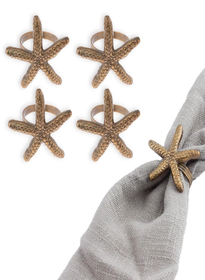 Karma, Gold Napkin Holder Set of 4, Napkin Ring for Home and Kitchen Décor, Starfish - Image 1