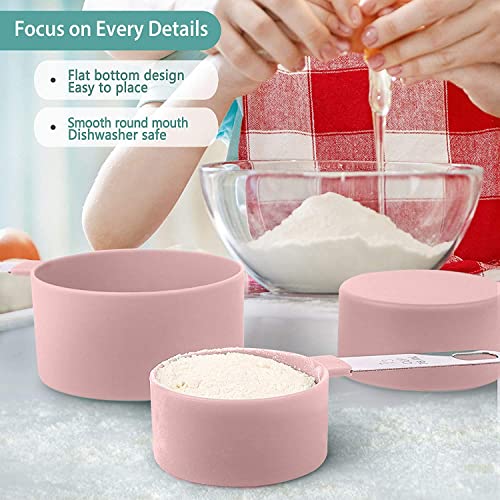 Gopendra Measuring Cups & Spoons Set | Nesting Measure Combo Set with Stainless Steel Handle | for Measuring Dry and Liquid Ingredients | Small Teaspoon with Plastic Head (Pink) - Image 5