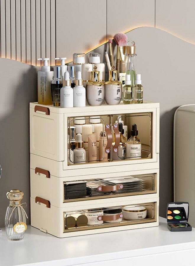 XiuWoo Makeup Organizer Storage Bins with Doors Plastic Shelves for High-Capacity Skincare Clear Make Up Storage Perfume Organizers and Storage Foldable Storage Containers  - Image 3