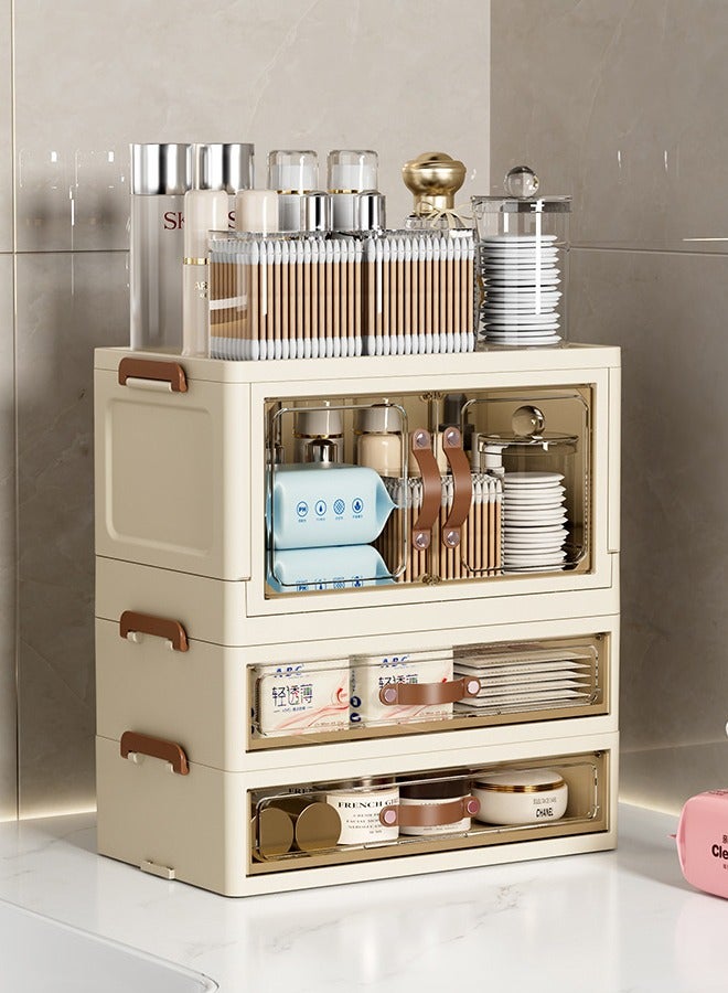 XiuWoo Makeup Organizer Storage Bins with Doors Plastic Shelves for High-Capacity Skincare Clear Make Up Storage Perfume Organizers and Storage Foldable Storage Containers  - Image 5