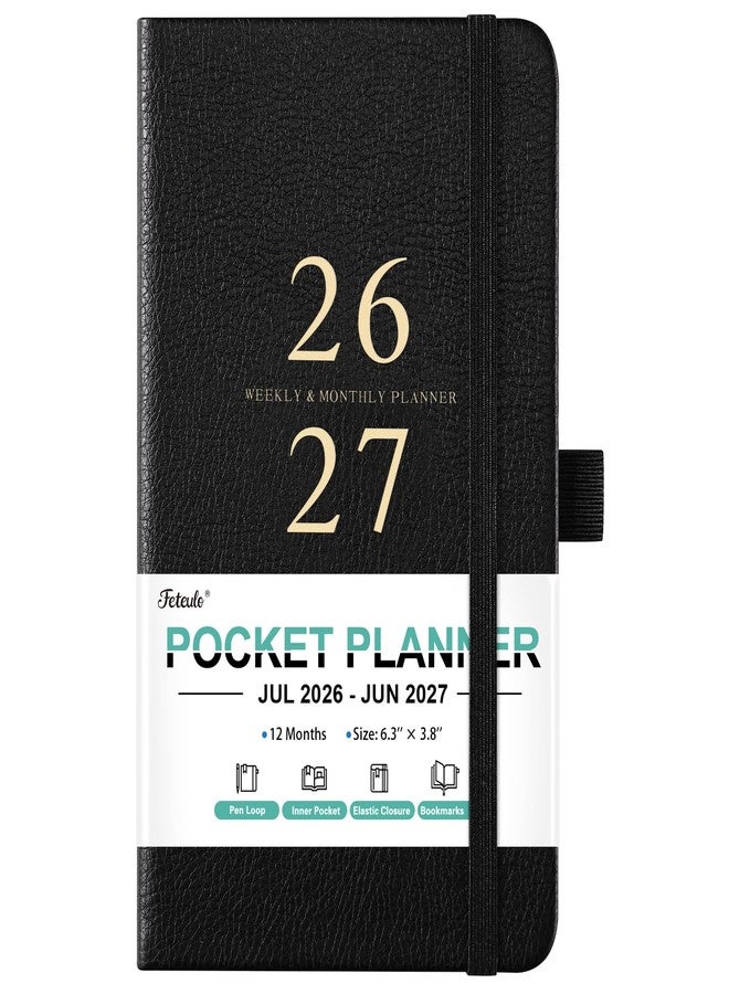 Feteulo 2026-2027 Pocket Planner/Calendar - Jul 2026 - Jun 2027, Academic Planner 2026-2027, Pocket Calendar for Purse, 6.3'' × 3.8'', Elastic Bound, Agenda Book - Image 1