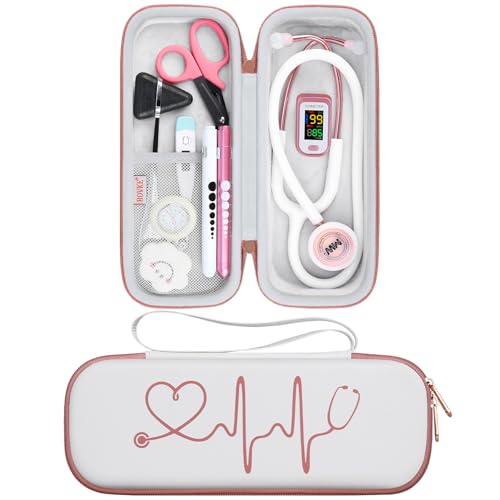 BOVKE Stethoscope Case Bag for 3M Littmann Classic III, Lightweight II S.E, Cardiology IV, MDF Acoustica Lightweight Stethoscopes - Extra Pocket fits Nurse Accessories for Work, White Rosegold - Image 1