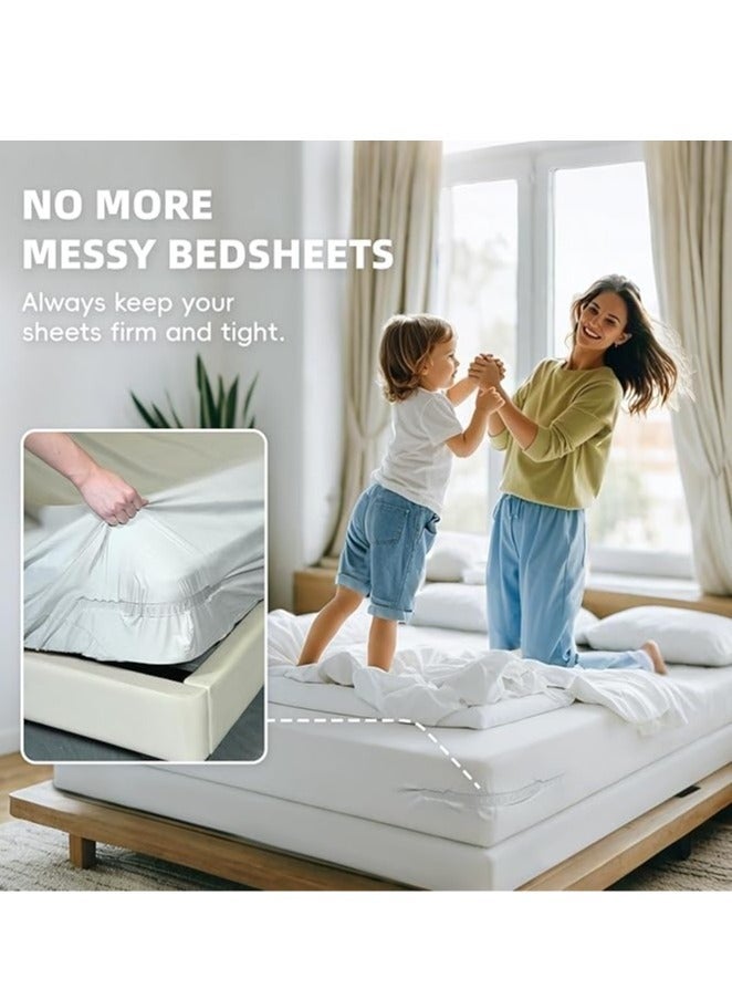 مقاطع ورقة سرير ثقيلة مع فرش أحزمة محسنة ، حامل ورقة سرير زاوية مفتوحة مع شرائط قفل ، الحفاظ على الأوراق الثابتة والضيقة ، لا مزيد من الأوراق الفضيحة ، تركيب سهل (أبيض) - Image 5