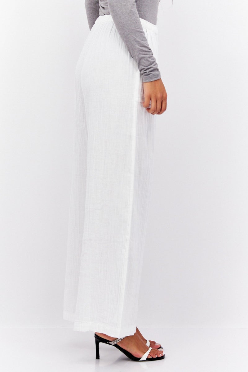 Roxy Women Wide Leg Textured Pull On Palazzo Pants, White  - Image 3
