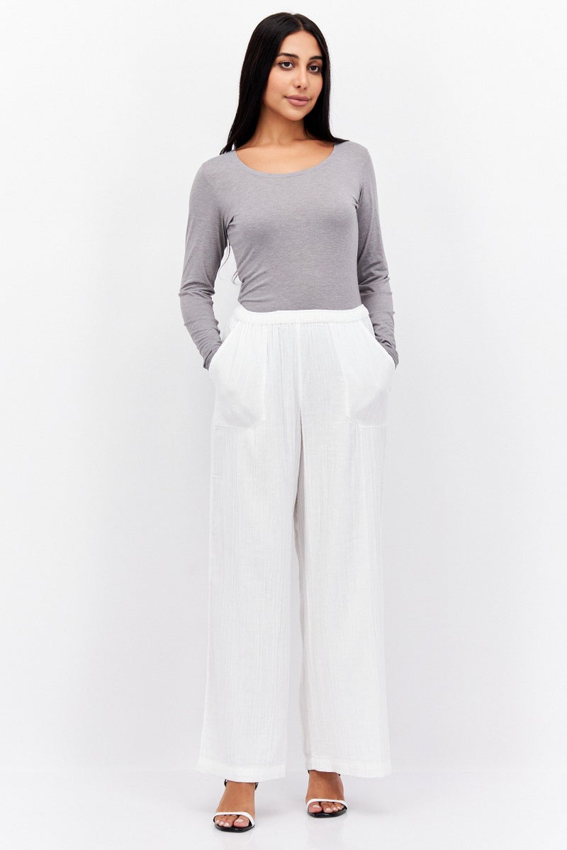 Roxy Women Wide Leg Textured Pull On Palazzo Pants, White  - Image 2