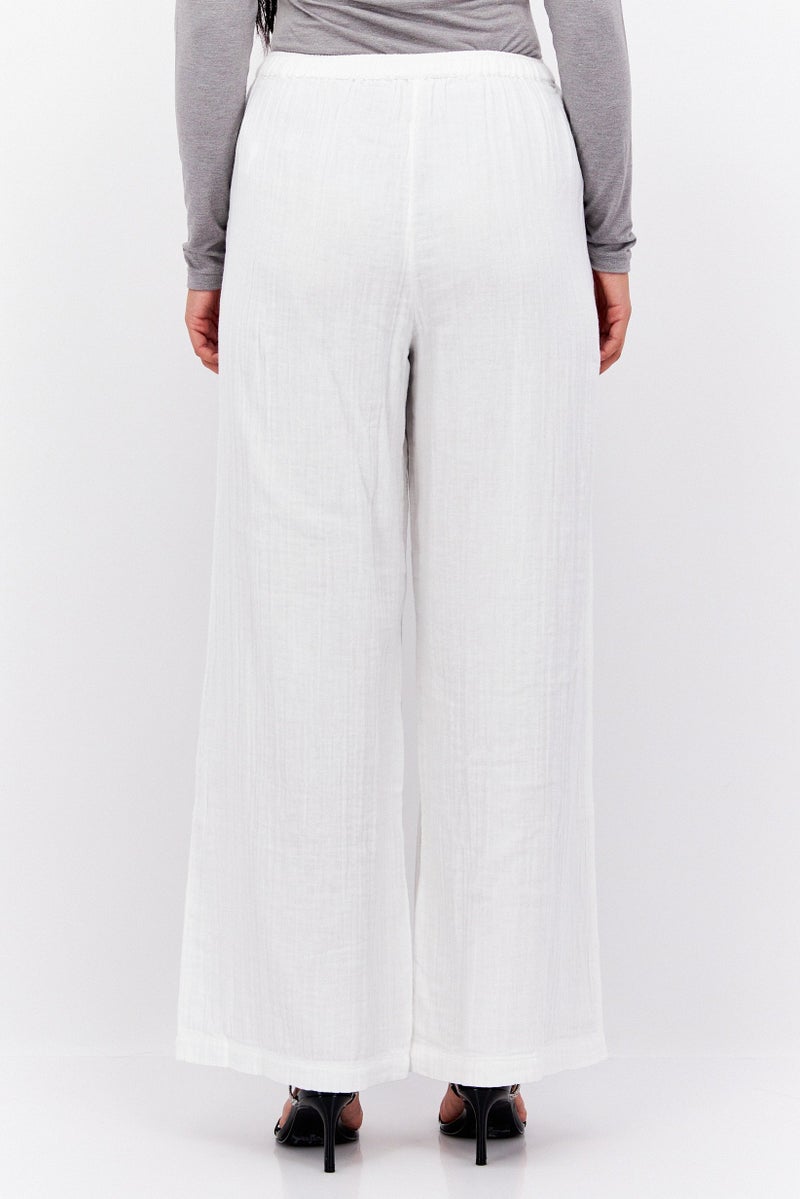 Roxy Women Wide Leg Textured Pull On Palazzo Pants, White  - Image 4