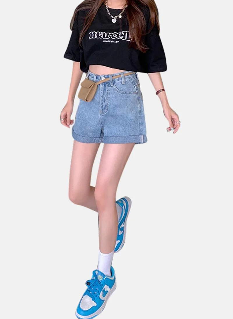 YUNIQEE Blue Solid Denim Shorts
