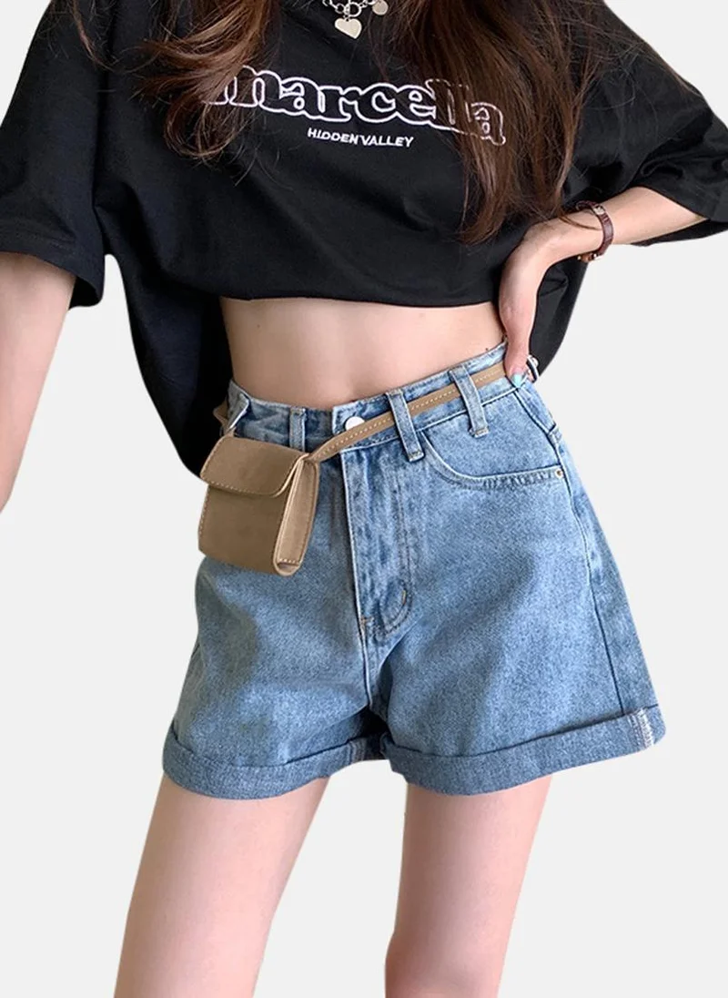 YUNIQEE Blue Solid Denim Shorts