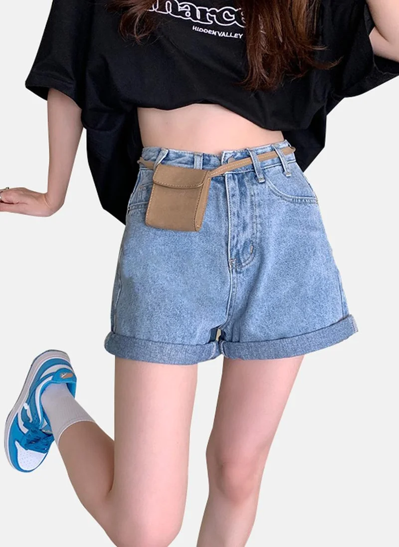YUNIQEE Blue Solid Denim Shorts