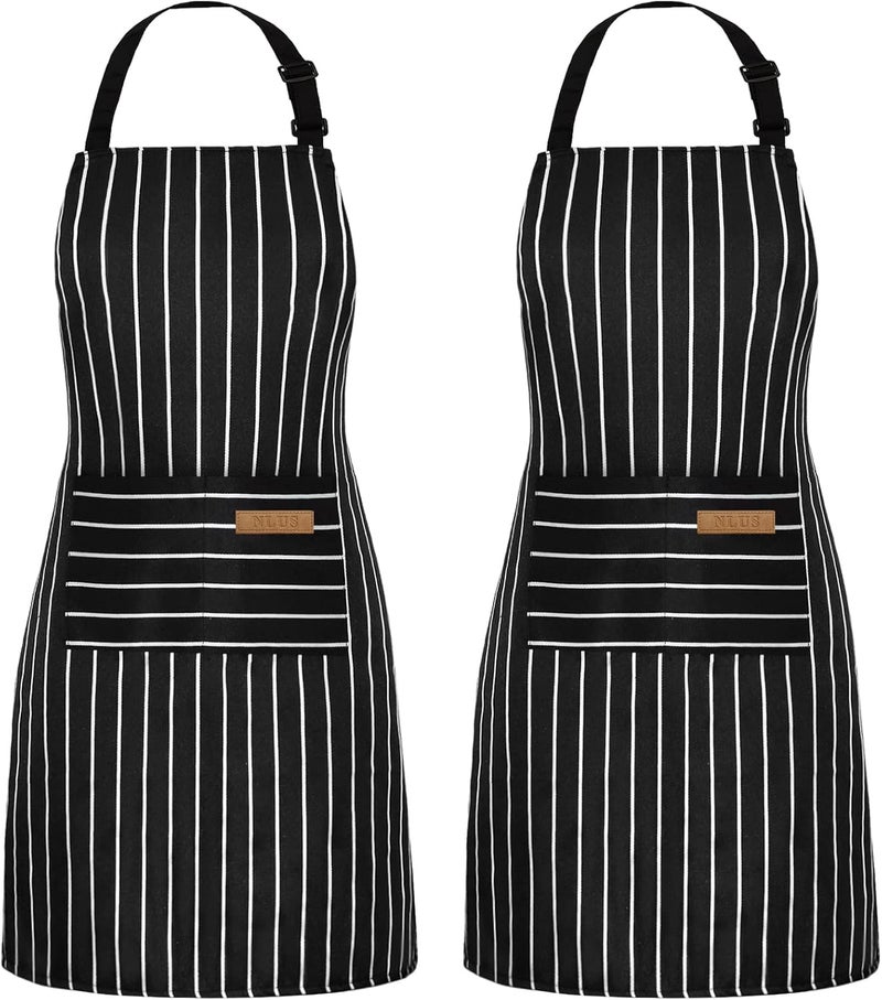 NLUS 2 Pack Kitchen Cooking Aprons, Adjustable Bib Soft Chef Apron with 2 Pockets for Men Women - Image 1