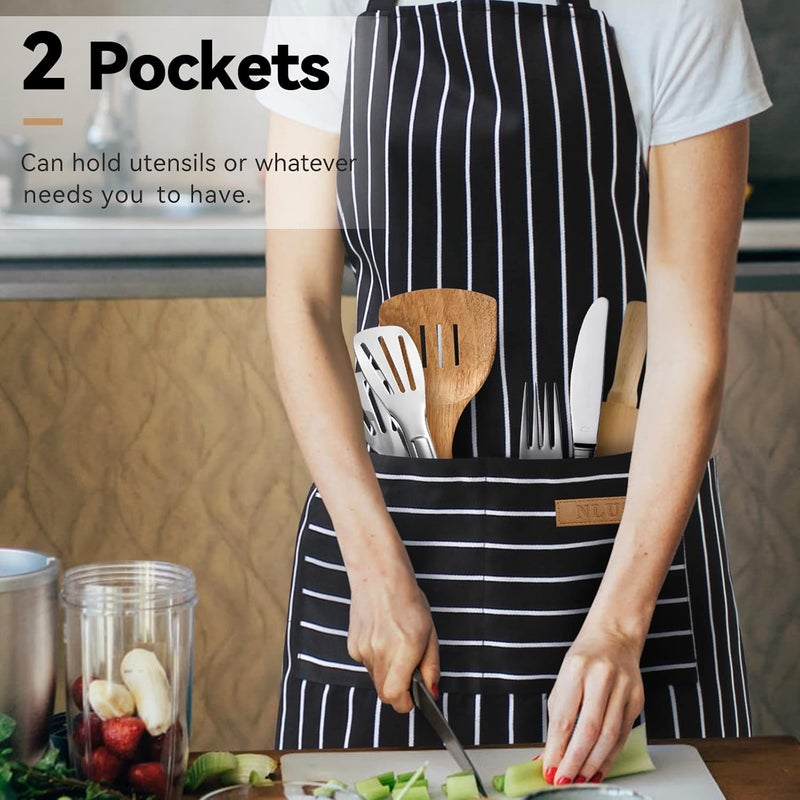 NLUS 2 Pack Kitchen Cooking Aprons, Adjustable Bib Soft Chef Apron with 2 Pockets for Men Women - Image 2