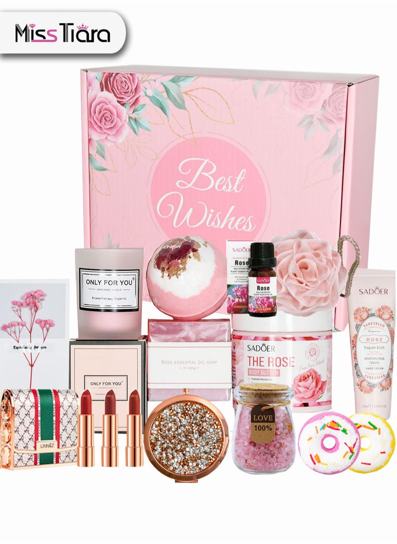 MissTiara Gifts Basket for Women - Birthday Gift Box Set Contains 14 Items Inspirational Gift,Relaxing Spa Care Package for Women Friendship,Friend Gifts for Women  - Image 1