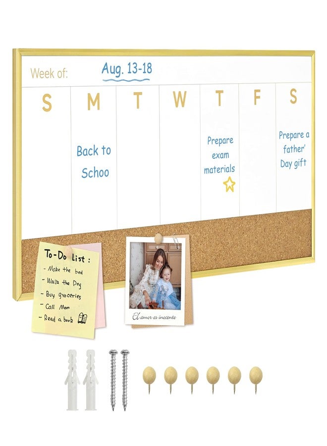 Umtiti Magnetic Weekly Dry Erase White Board and Cork Board, Aluminum Frame Mini Whiteboard，Magnetic Surface Whiteboard for Home Office and Wall Decor(ZHZL-2040JL) - Image 1