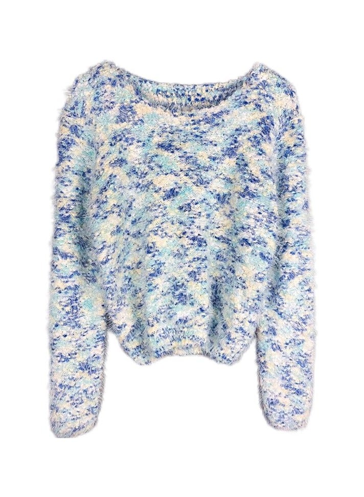 بونكا بلوفر موهير طويل متعدد الالوان أزرق برقبة واسعة للنساء والفتيات من بونكا - Image 1