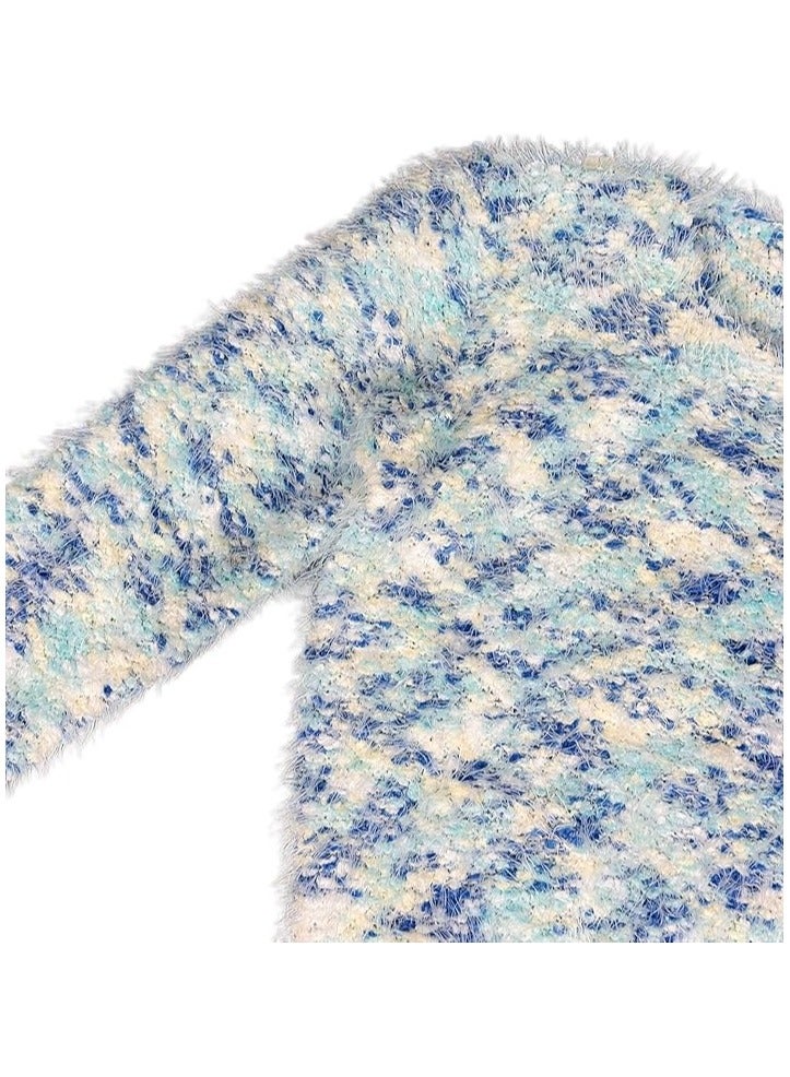 بونكا بلوفر موهير طويل متعدد الالوان أزرق برقبة واسعة للنساء والفتيات من بونكا - Image 2