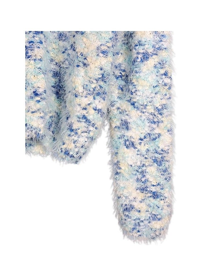 بونكا بلوفر موهير طويل متعدد الالوان أزرق برقبة واسعة للنساء والفتيات من بونكا - Image 3