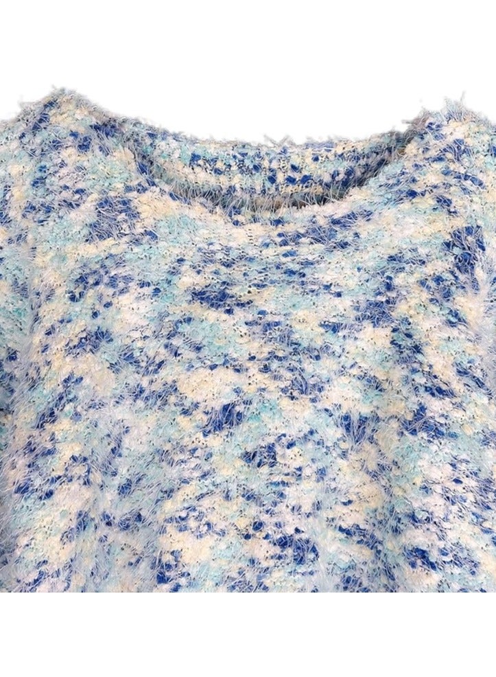 بونكا بلوفر موهير طويل متعدد الالوان أزرق برقبة واسعة للنساء والفتيات من بونكا - Image 4