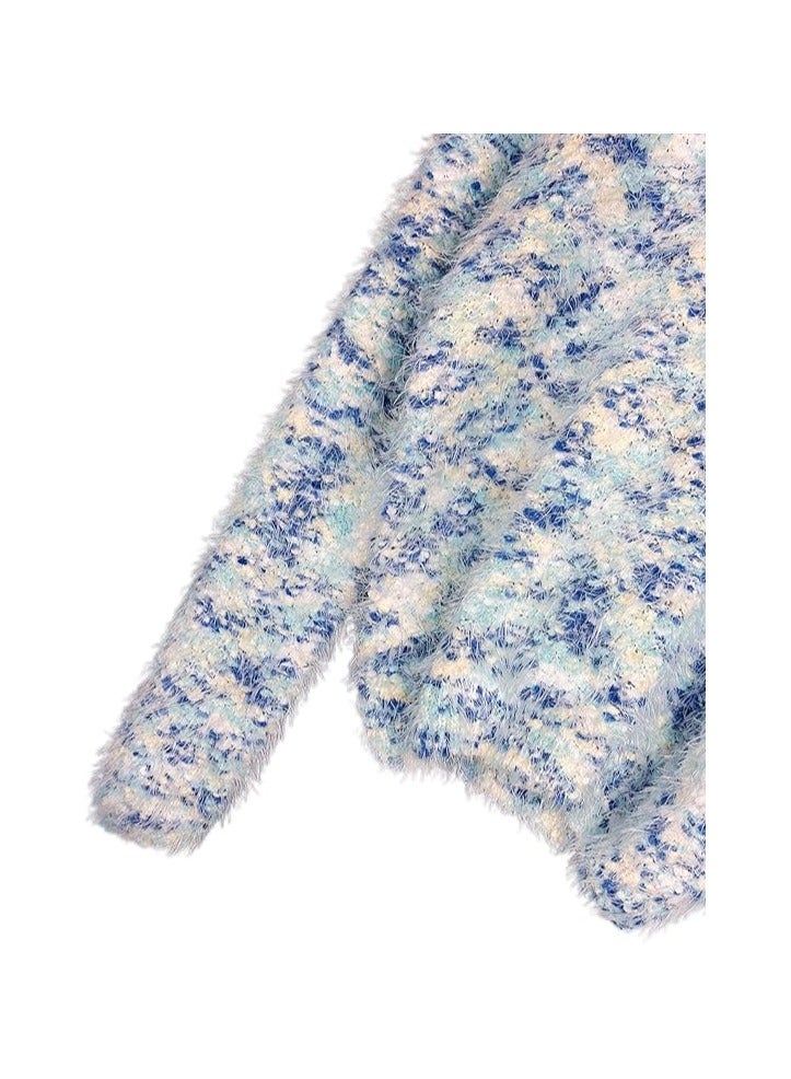 بونكا بلوفر موهير طويل متعدد الالوان أزرق برقبة واسعة للنساء والفتيات من بونكا - Image 5