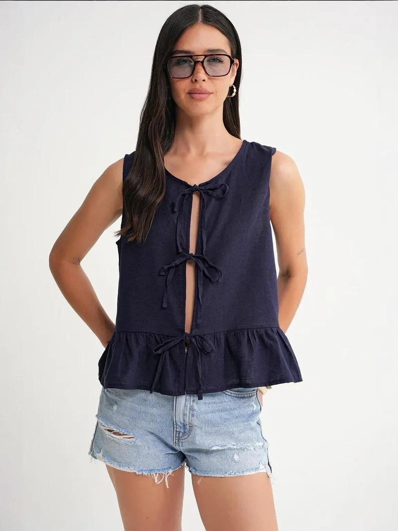 Mixray Frilly Tie Front Blouse