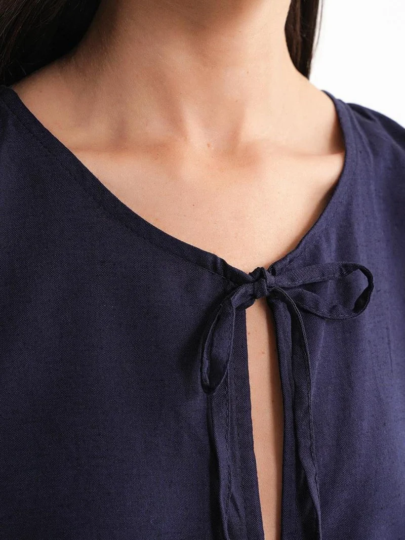 MixRay Navy Blue Mixray Frilly Tie Front Blouse for Women | Best Price UAE