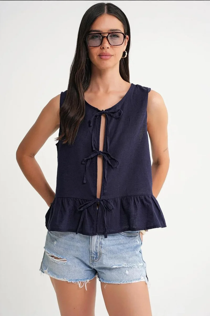 Mixray Mixray Frilly Tie Front Blouse