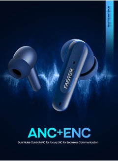 Faster Cruze Pro Wireless Earbuds with Active Noise Cancellation (ANC) - 20 Hours Playtime with Bluetooth 5.3 - HiFi Stereo Sound Airpods - Gaming Bluetooth Earphones with Ultra-Low Latency - Deep Bass, Touch Control - For Exercise, Gym - Compatible with iPhone & Android (Blue)  - Image 2
