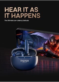 Faster Cruze Pro Wireless Earbuds with Active Noise Cancellation (ANC) - 20 Hours Playtime with Bluetooth 5.3 - HiFi Stereo Sound Airpods - Gaming Bluetooth Earphones with Ultra-Low Latency - Deep Bass, Touch Control - For Exercise, Gym - Compatible with iPhone & Android (Blue)  - Image 4