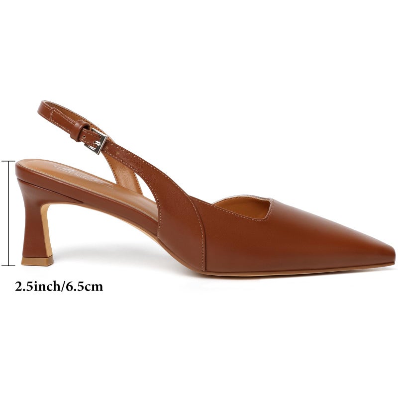 Mostrin Brown Slingback Kitten Heels for Women Low Pointed Closed Toe Heels Women's Pumps Shoes Dressy for Office Work Party Size 7 - Image 5